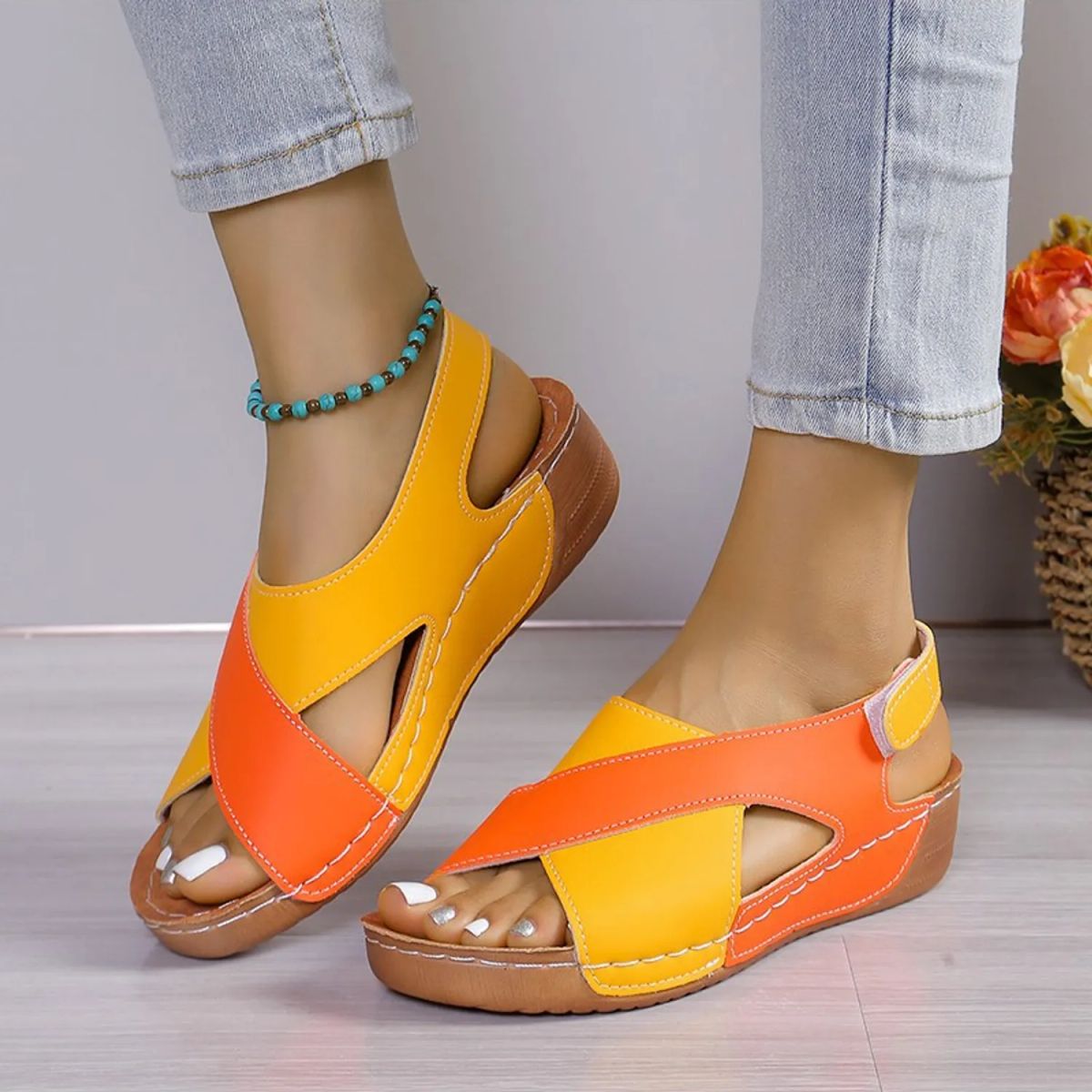 TIOZONEY - Sandalia Mujer -Naranja
