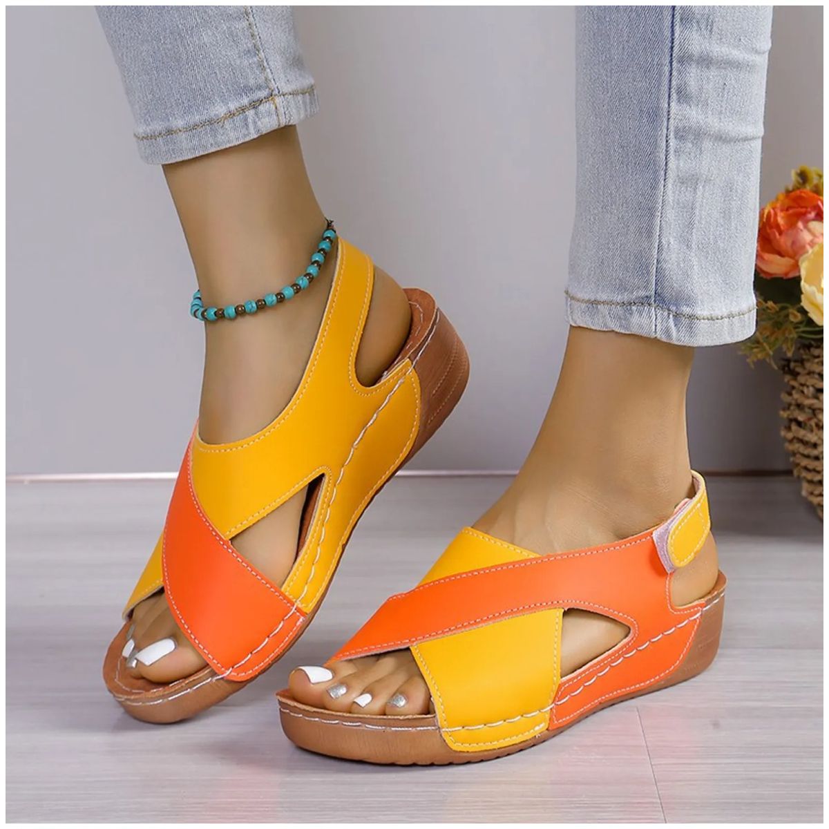 TIOZONEY - Sandalia Mujer -Naranja