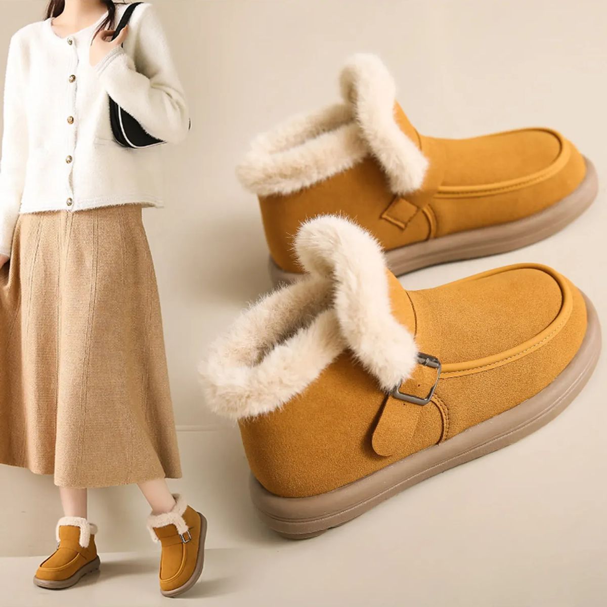 TIOZONEY - Zapatillas cálidas cortas de chiporro para mujer.