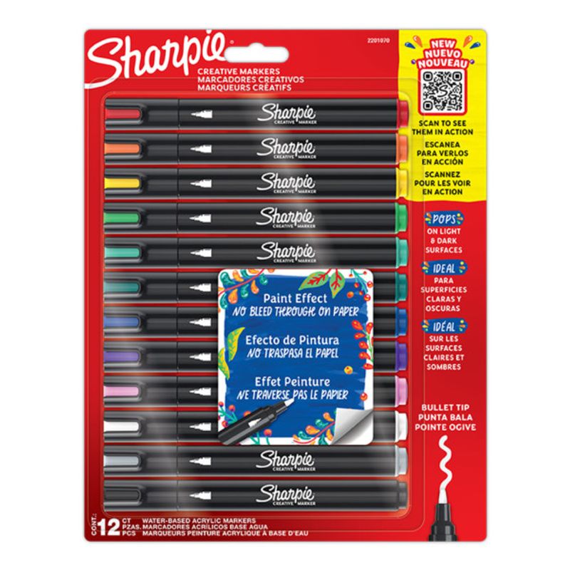 SHARPIE - 12 Marcadores Sharpie Acrilicos Punta Bala Colores Surtidos
