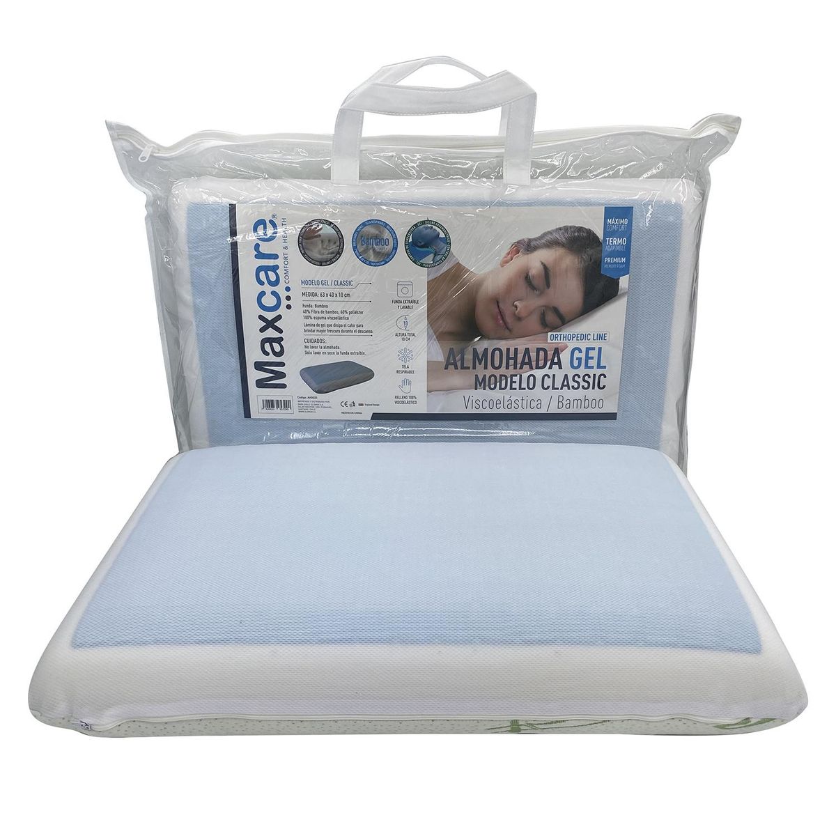 MAXCARE - Almohada Viscoelastica Gel Bamboo 63X40x10