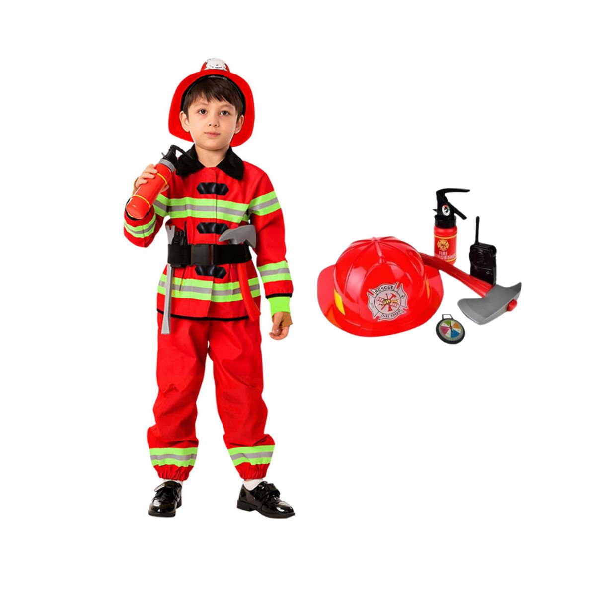 GENERICO - Disfraz De Bombero Para Niño Con Casco 7-9