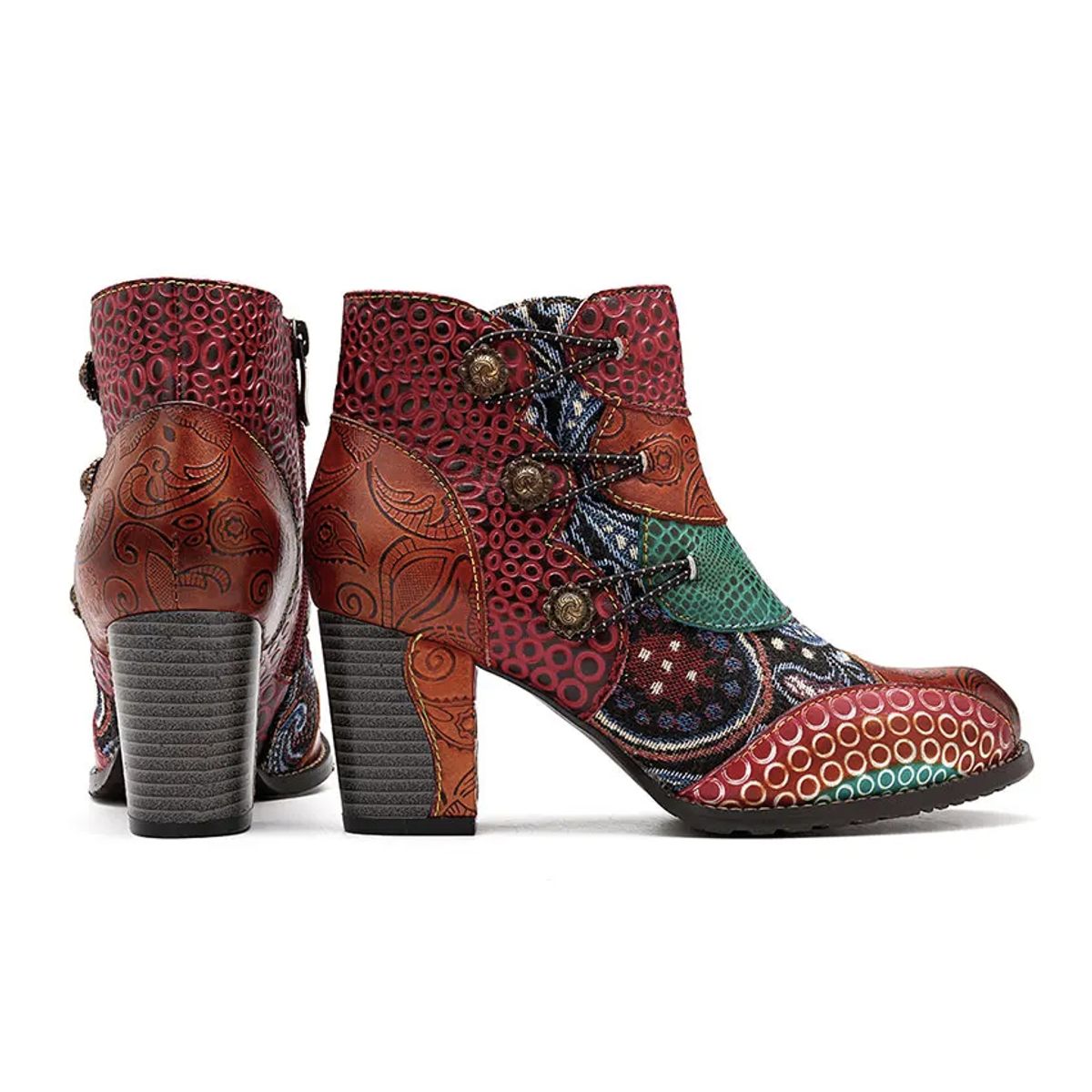 TIOZONEY - SOCOFY Botas Mujer Tacón Cuadrado - Café