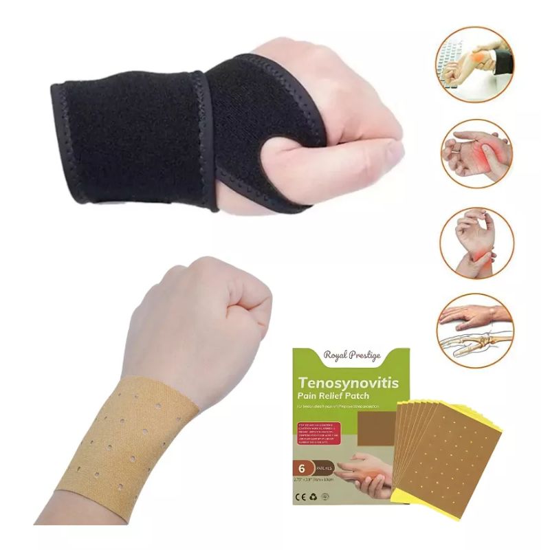 BELIDASHOP - Pack Muñequera Elástica Ortopédica + 6 Parches Alivia Dolor