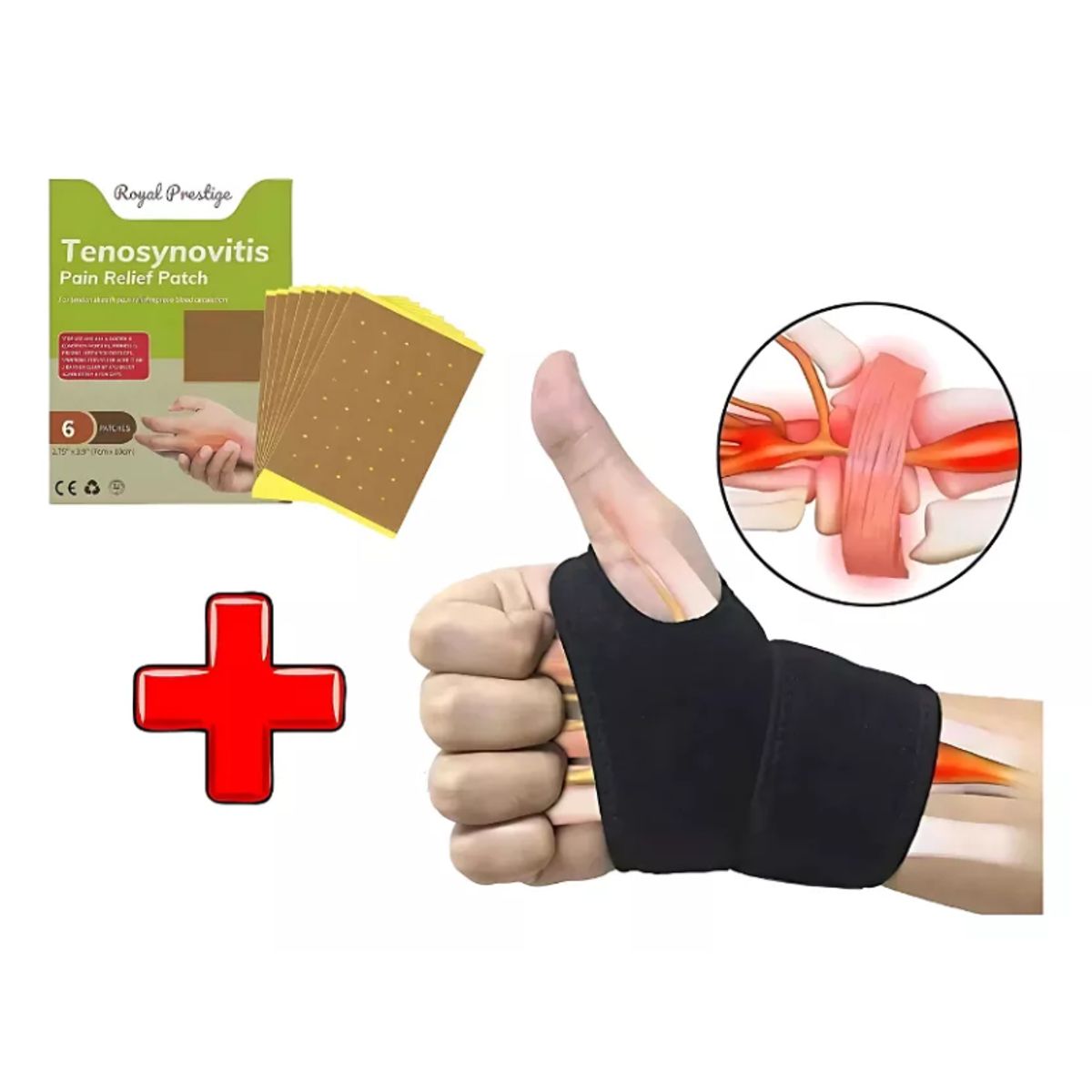 BELIDASHOP - Pack Muñequera Elástica Ortopédica + 6 Parches Alivia Dolor