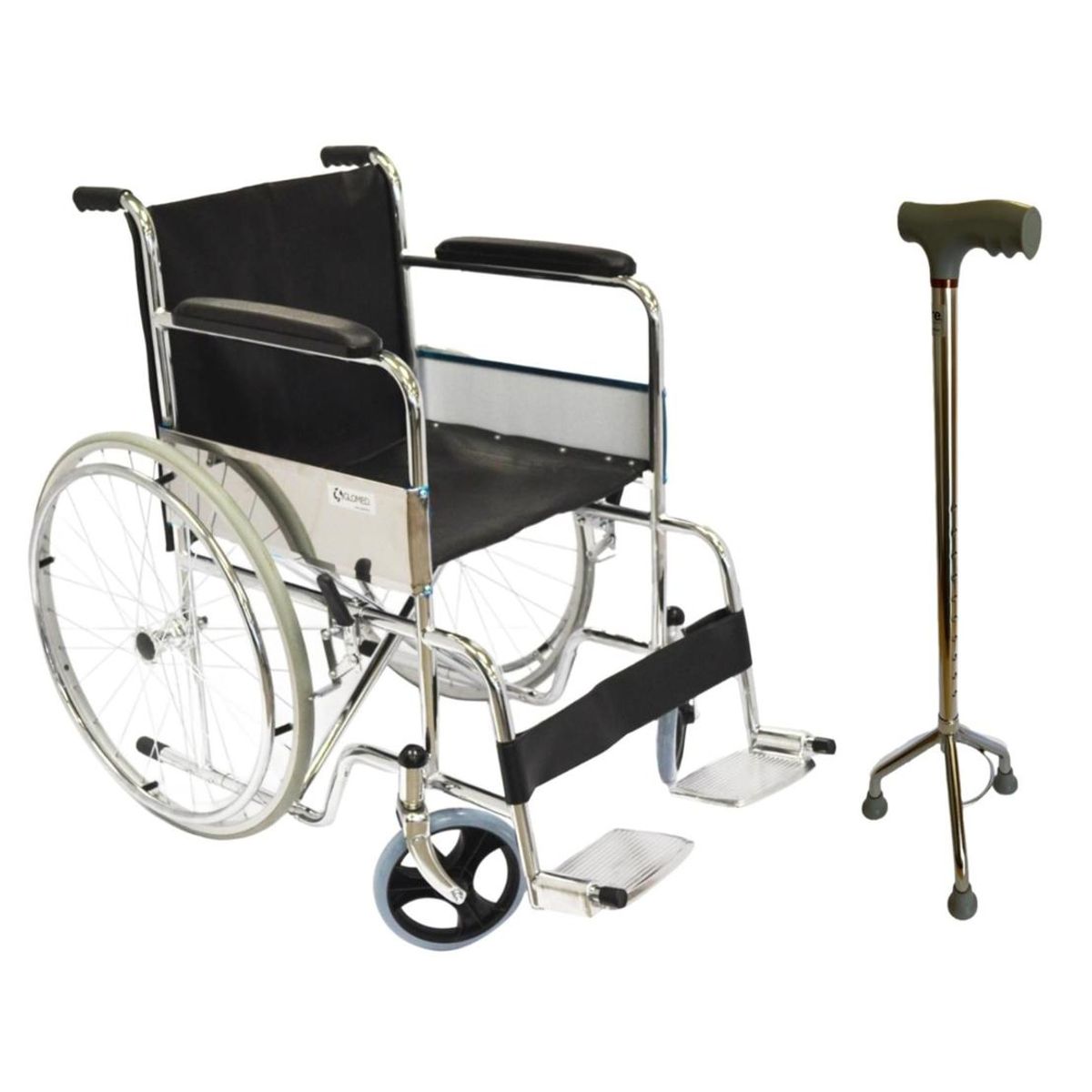 GLOMED - Pack Silla De Rueda Standard Eco + Bastón Ortopédico 3 Patas GLOMED