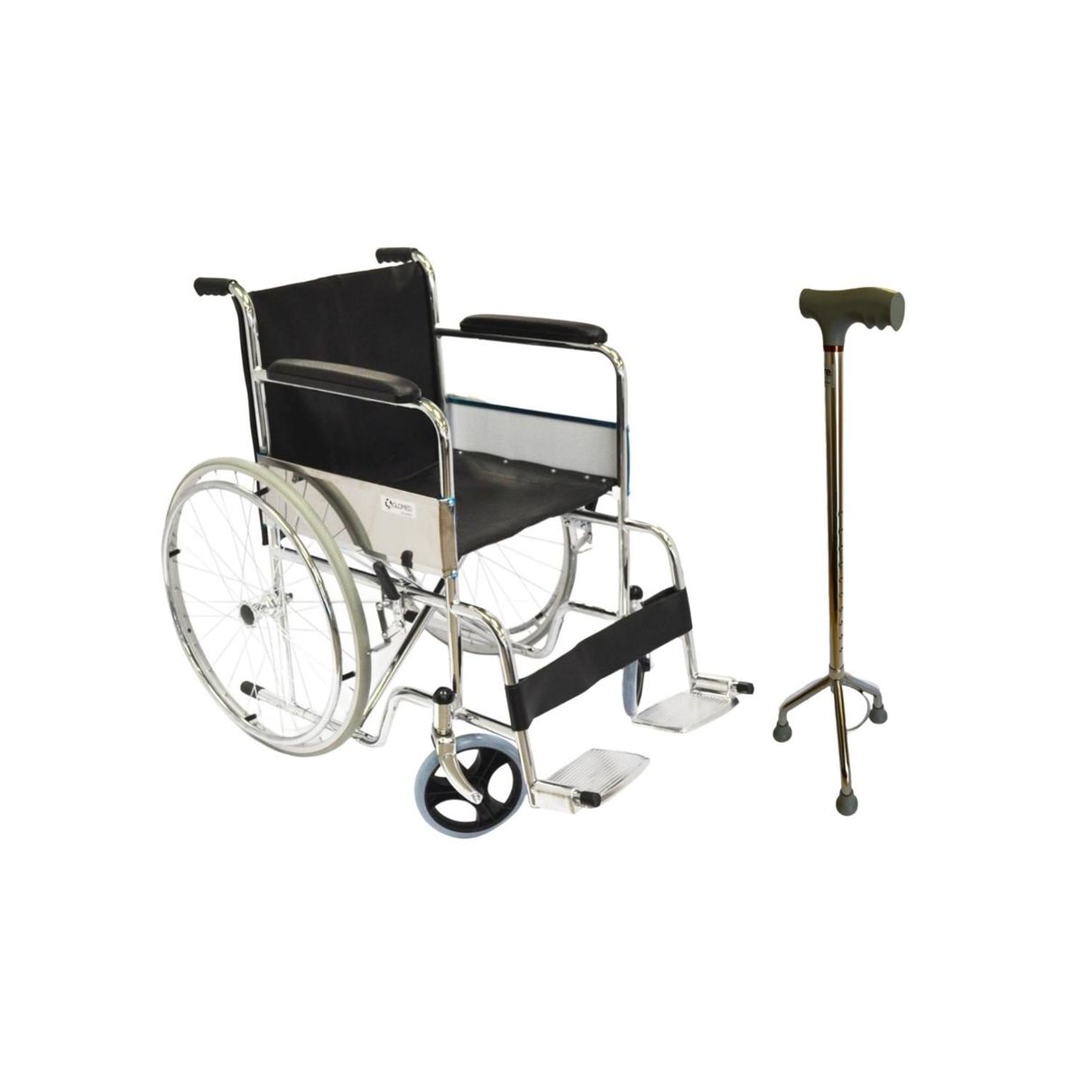 GLOMED - Pack Silla De Rueda Standard Eco + Bastón Ortopédico 3 Patas GLOMED
