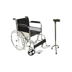 GLOMED - Pack Silla De Rueda Standard Eco + Bastón Ortopédico 3 Patas