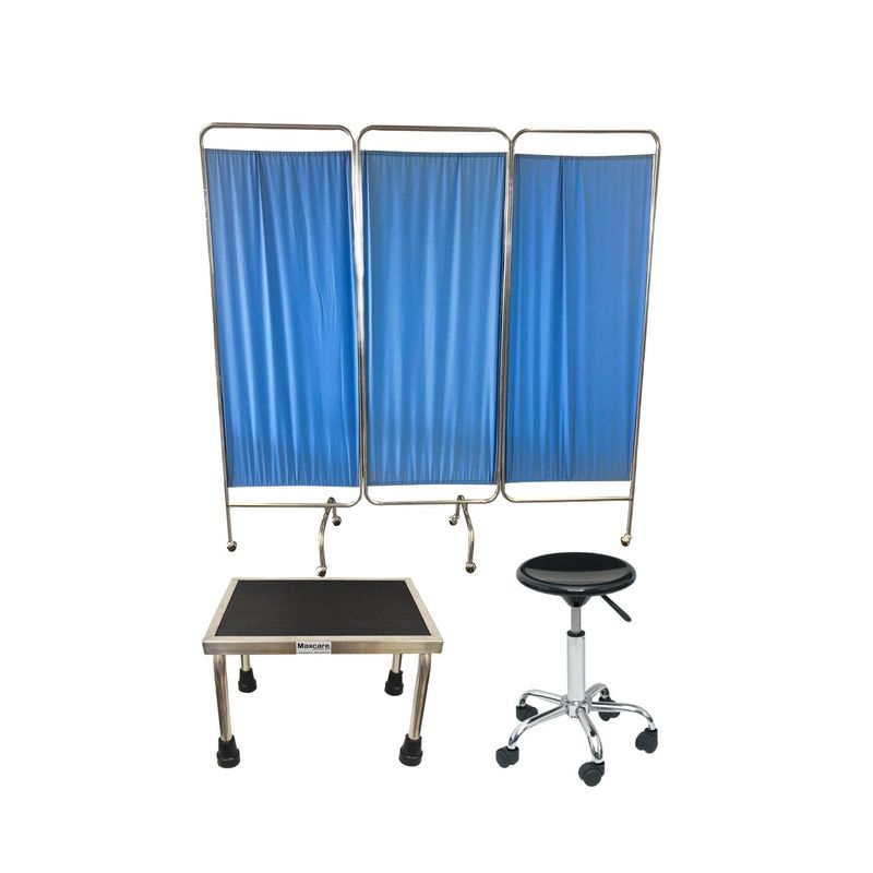 GLOMED - Pack Biombo Clínico 3 Cuerpos + Escabel + Piso Clínico GLOMED