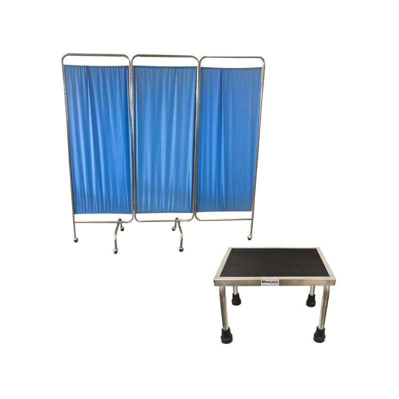 GLOMED - Pack Biombo Separador Tres Cuerpos + Escabel 1 Peldaño GLOMED