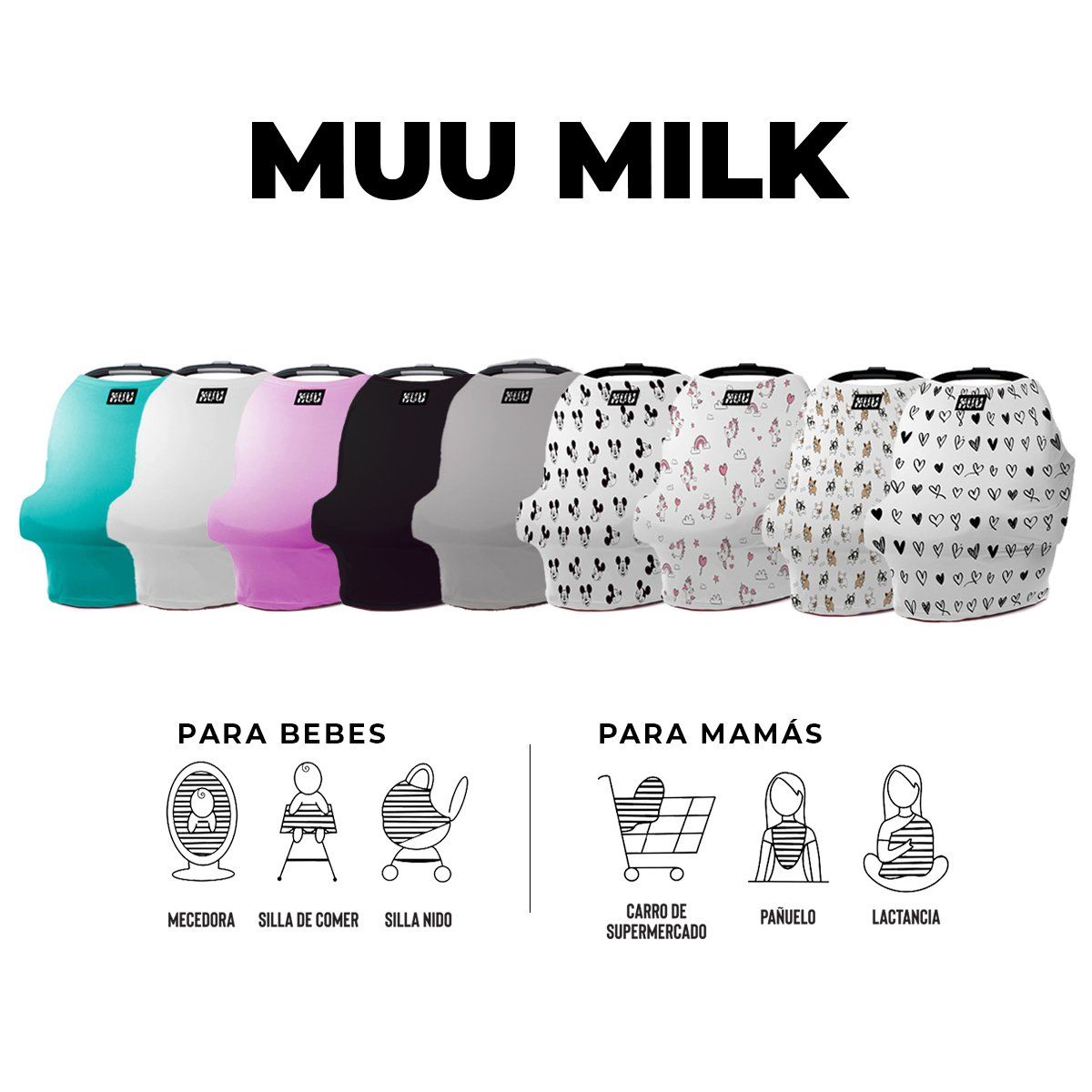 GENERICO - Cubre Coche 5 en 1 BabyMuu Diseño Corazones Rosa