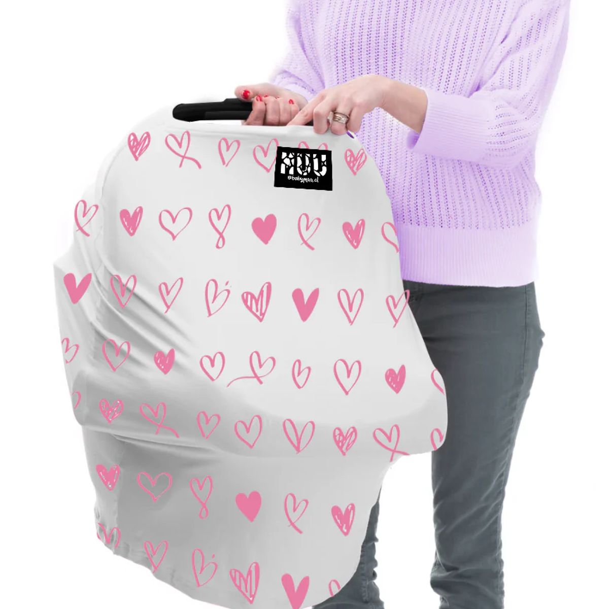 GENERICO - Cubre Coche 5 en 1 BabyMuu Diseño Corazones Rosa