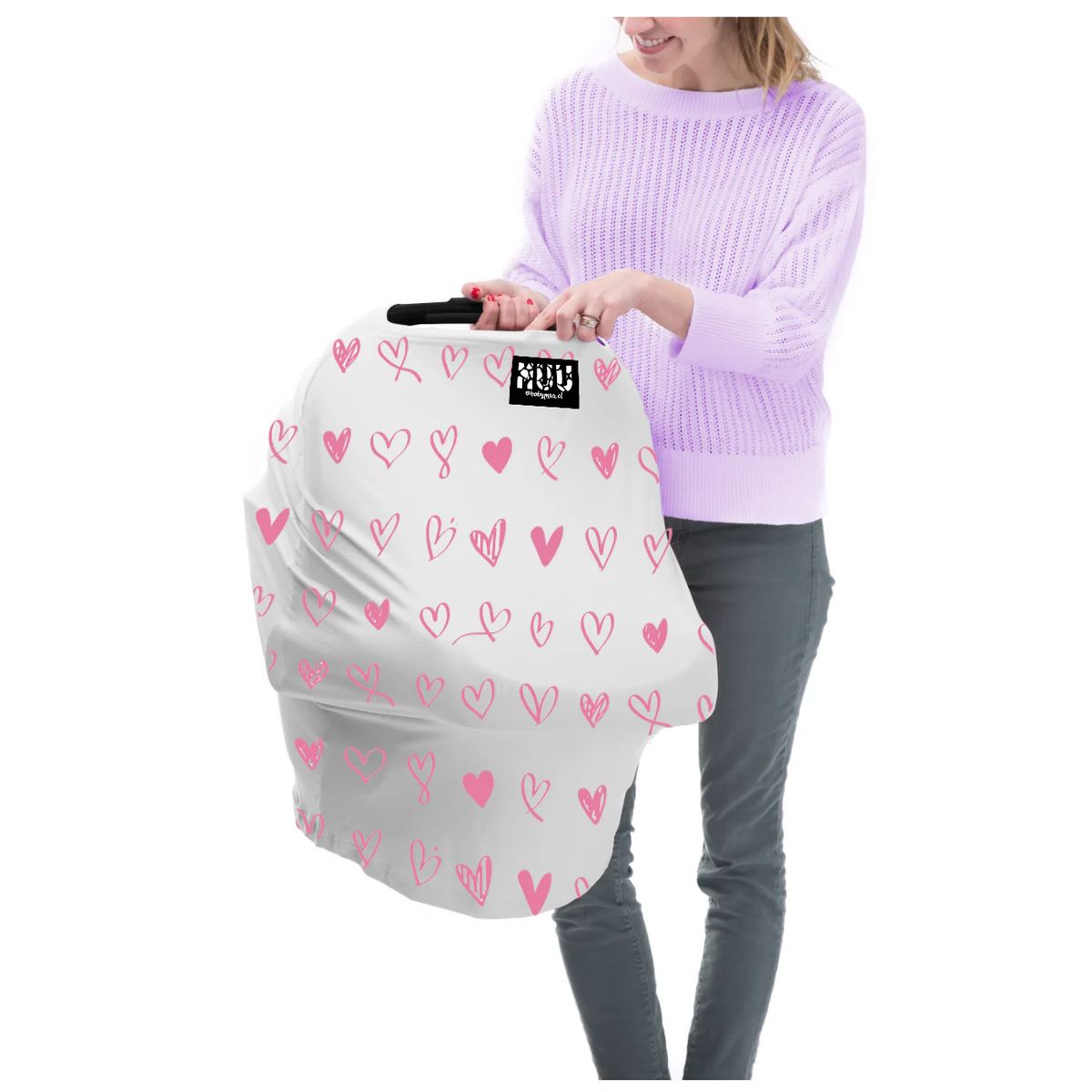 GENERICO - Cubre Coche 5 en 1 BabyMuu Diseño Corazones Rosa