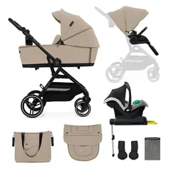 KINDERKRAFT - Coche Travel System Yoxi 4 en 1 Beige