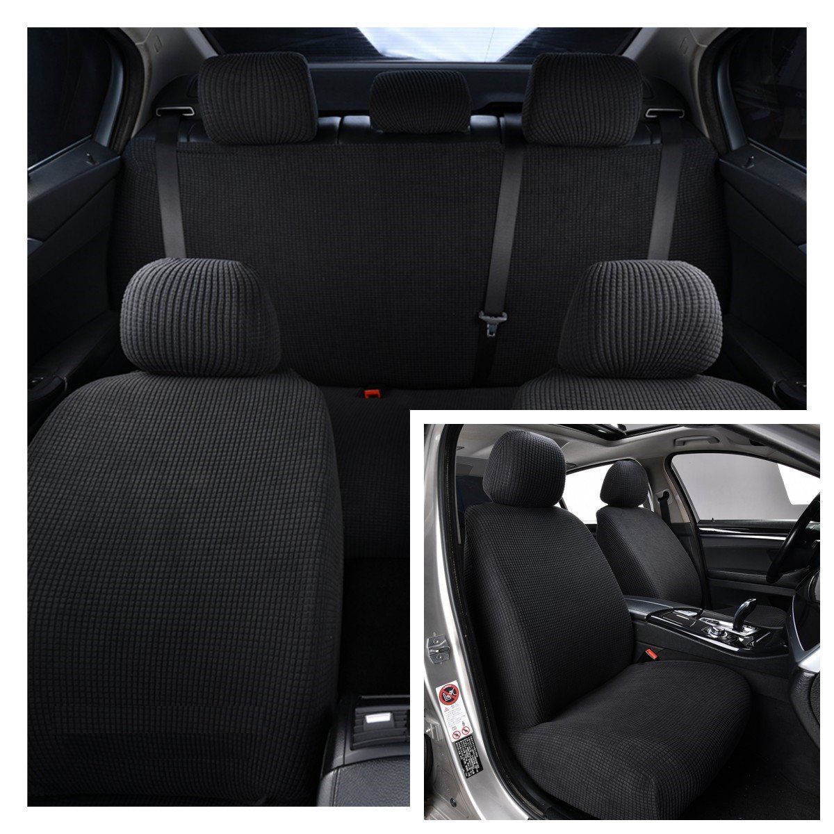 GENERICO - FUNDA CUBRE ASIENTO DE AUTOS SET DE 3 PZA CUADRILLE NEGRO