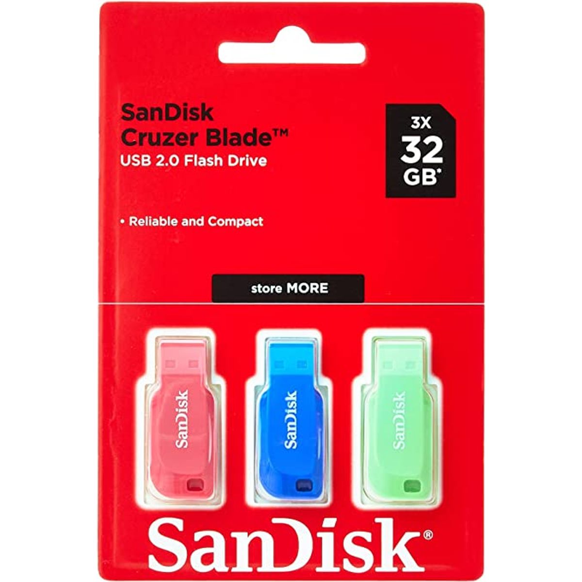 SANDISK - Pack Pendrive Sandisk 32 Gb Usb 2.0 Rosado Azul Verde
