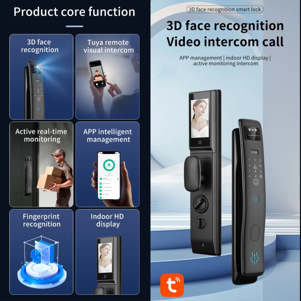 GENERICO - Cerradura Inteligente con Reconocimiento Facial 3D Cierra Automatico Apertura con Palma