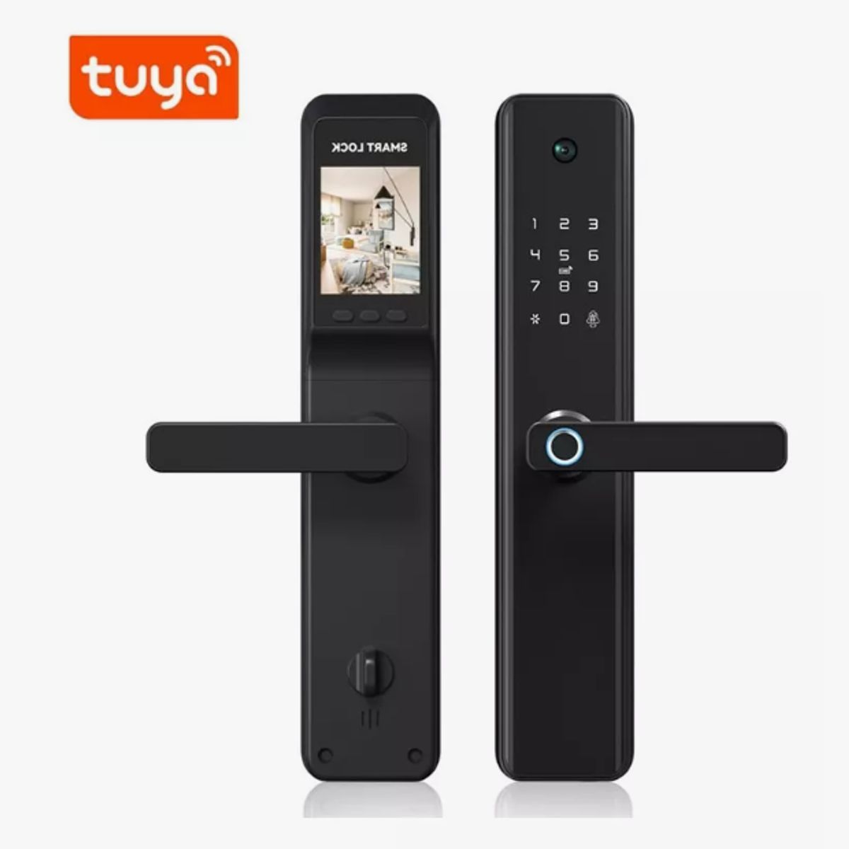 GENERICO - Cerradura Inteligente Con Camara Frontal Pantalla Interior LCD Apertura Huella Wifi y APP