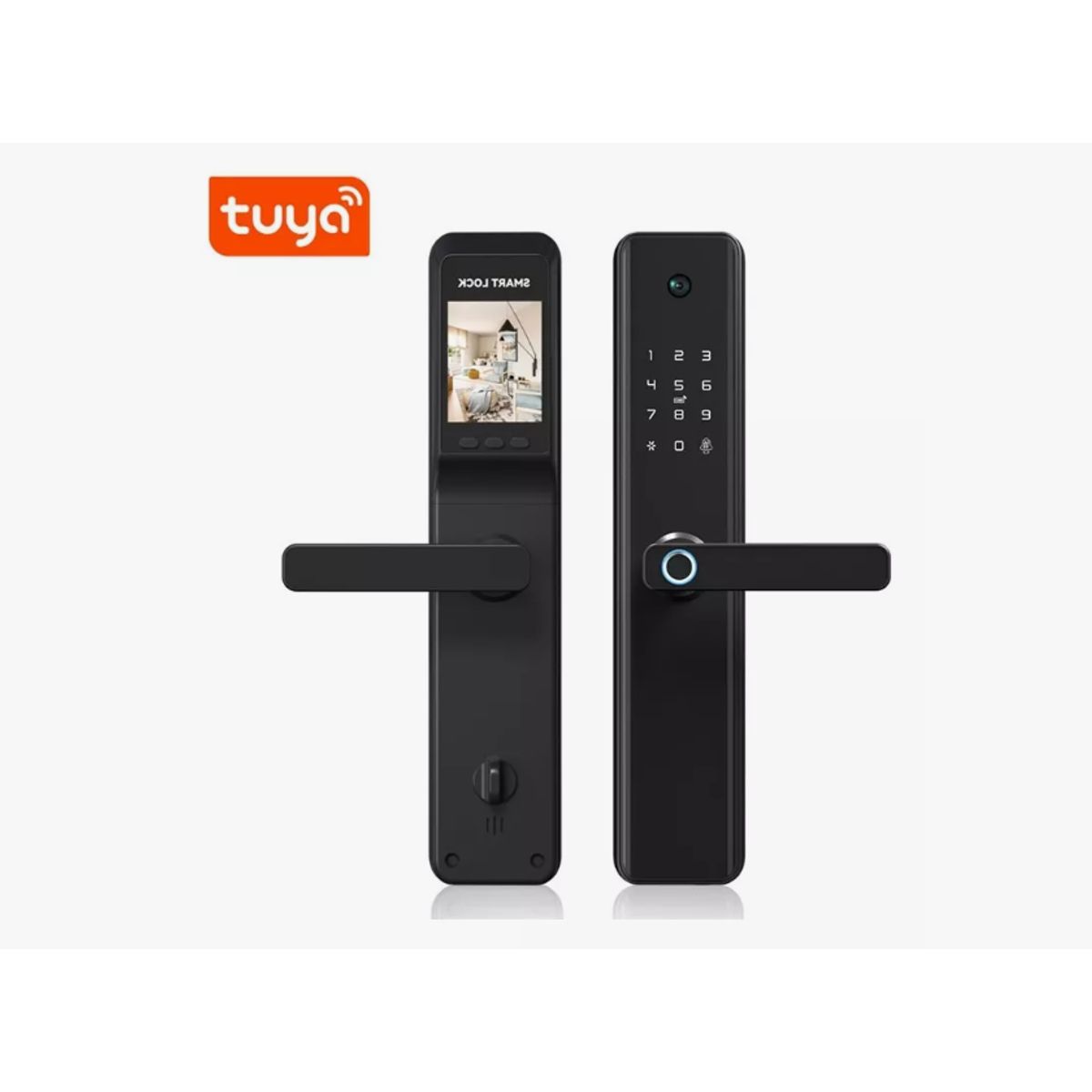 GENERICO - Cerradura Inteligente Con Camara Frontal Pantalla Interior LCD Apertura Huella Wifi y APP