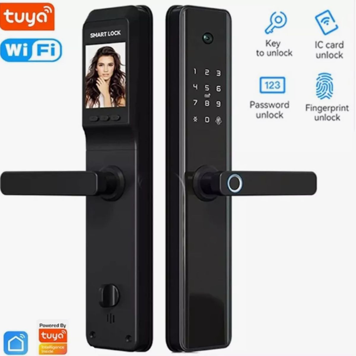 GENERICO - Cerradura Inteligente Con Camara Frontal Pantalla Interior LCD Apertura Huella Wifi y APP