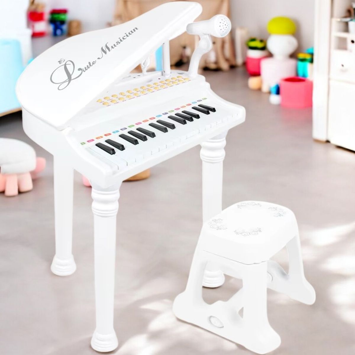 GENERICO - Piano Infantil Con Micrófono Y Banqueta Blanco