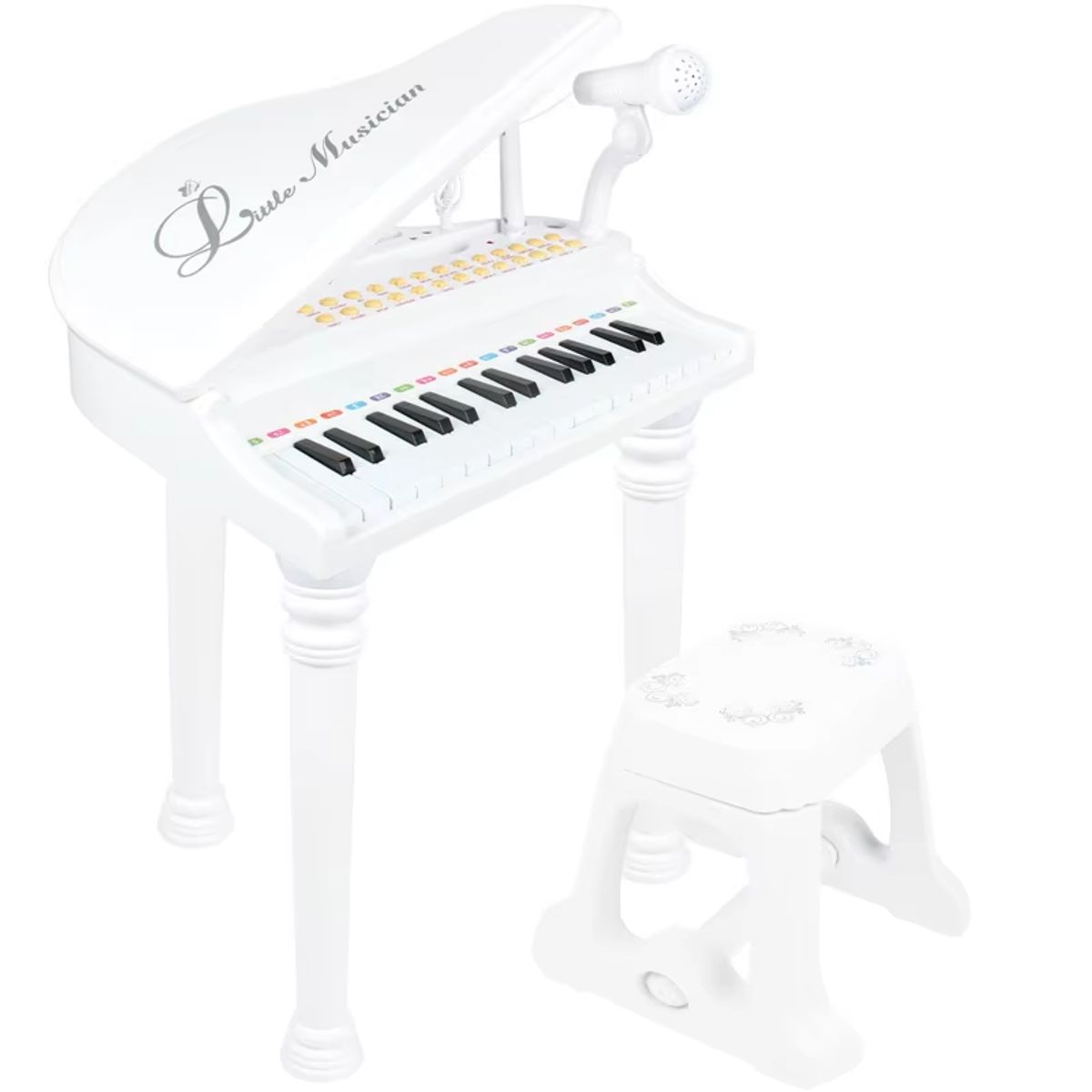 GENERICO - Piano Infantil Con Micrófono Y Banqueta Blanco