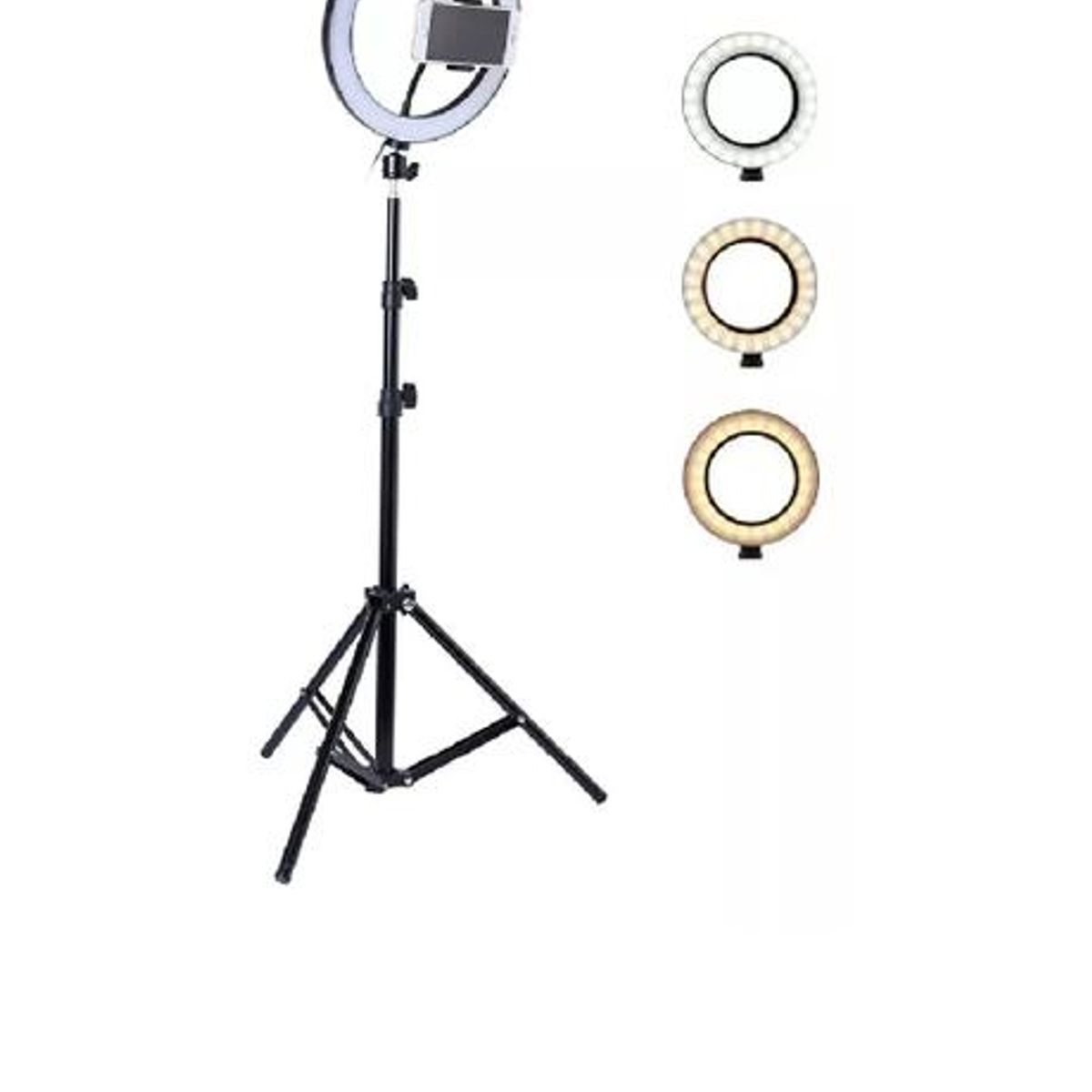 GENERICO - Anillo aro luz LED fotografía 26 cm + trípode ajustable estructura negra luz blanco frío