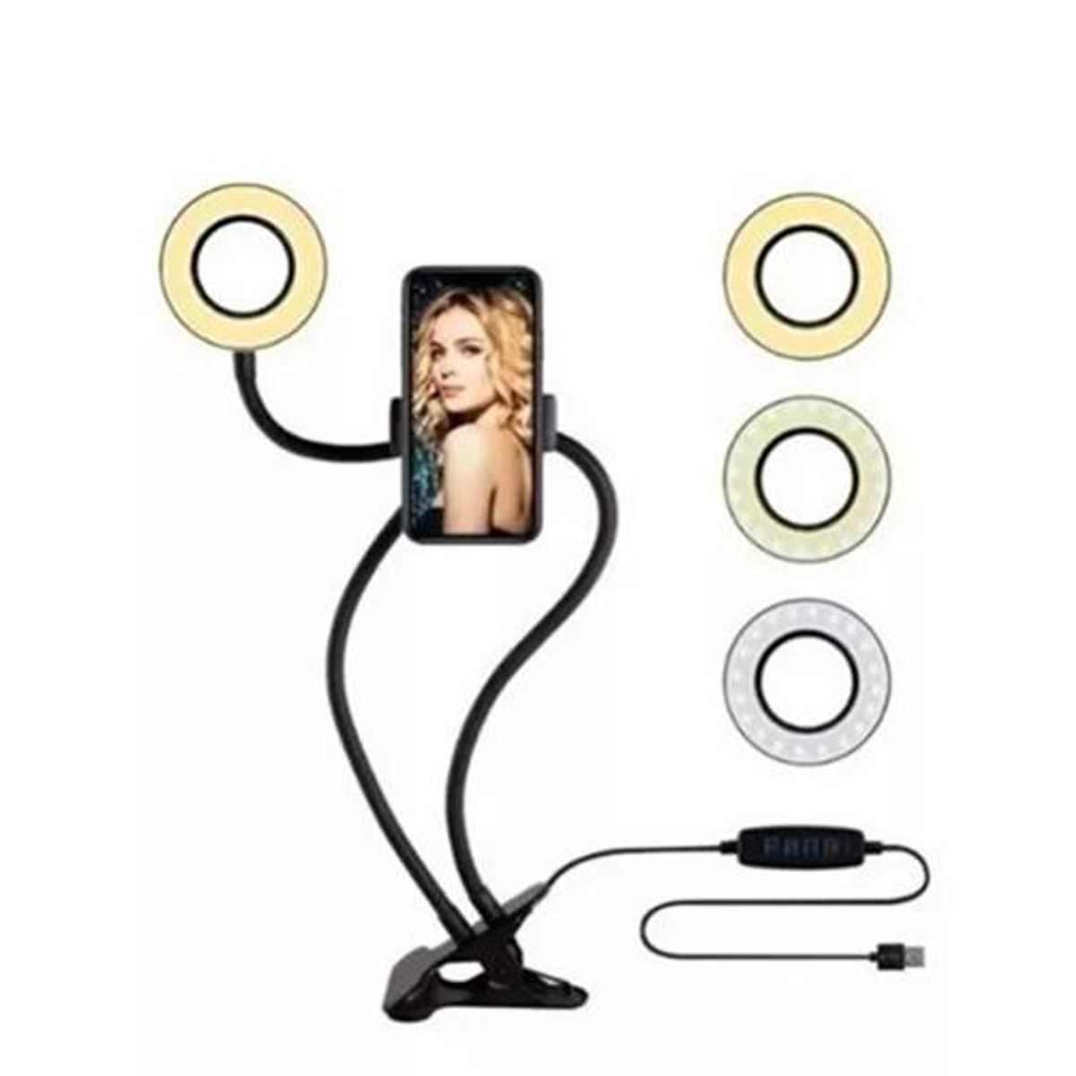 GENERICO - Aro luz LED flexible con soporte de celular para mesa