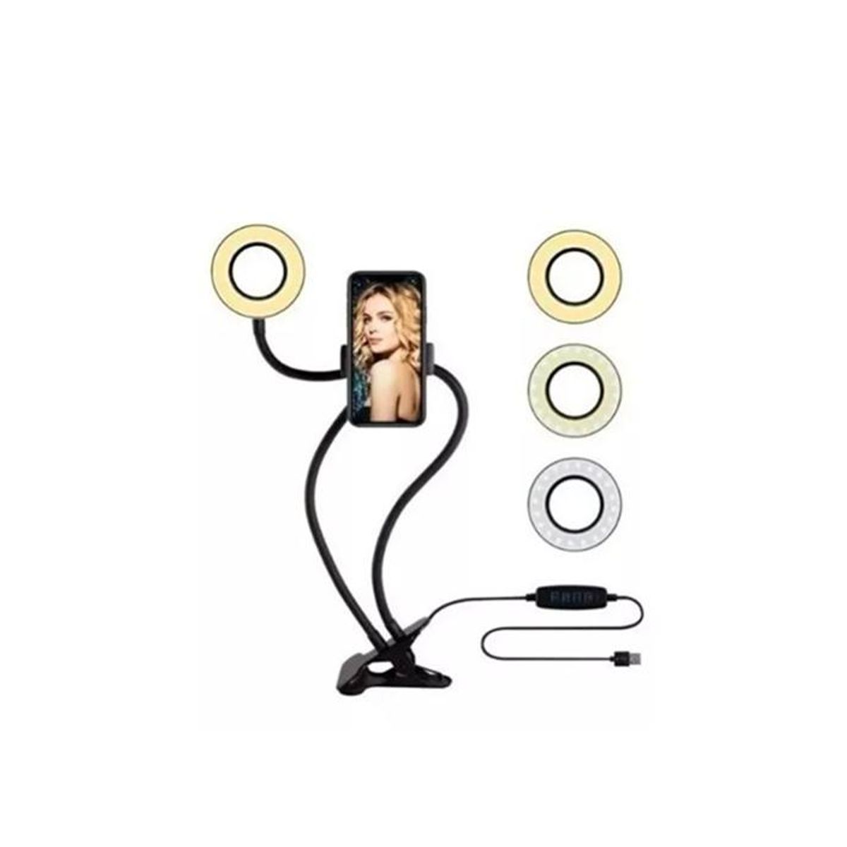 GENERICO - Aro luz LED flexible con soporte de celular para mesa