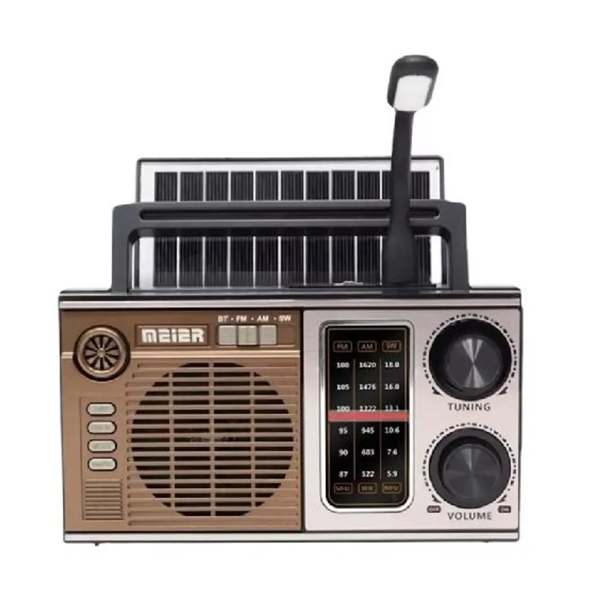 GENERICO - Radio vintage estilo antiguo panel solar + luz + aux + USB marrón