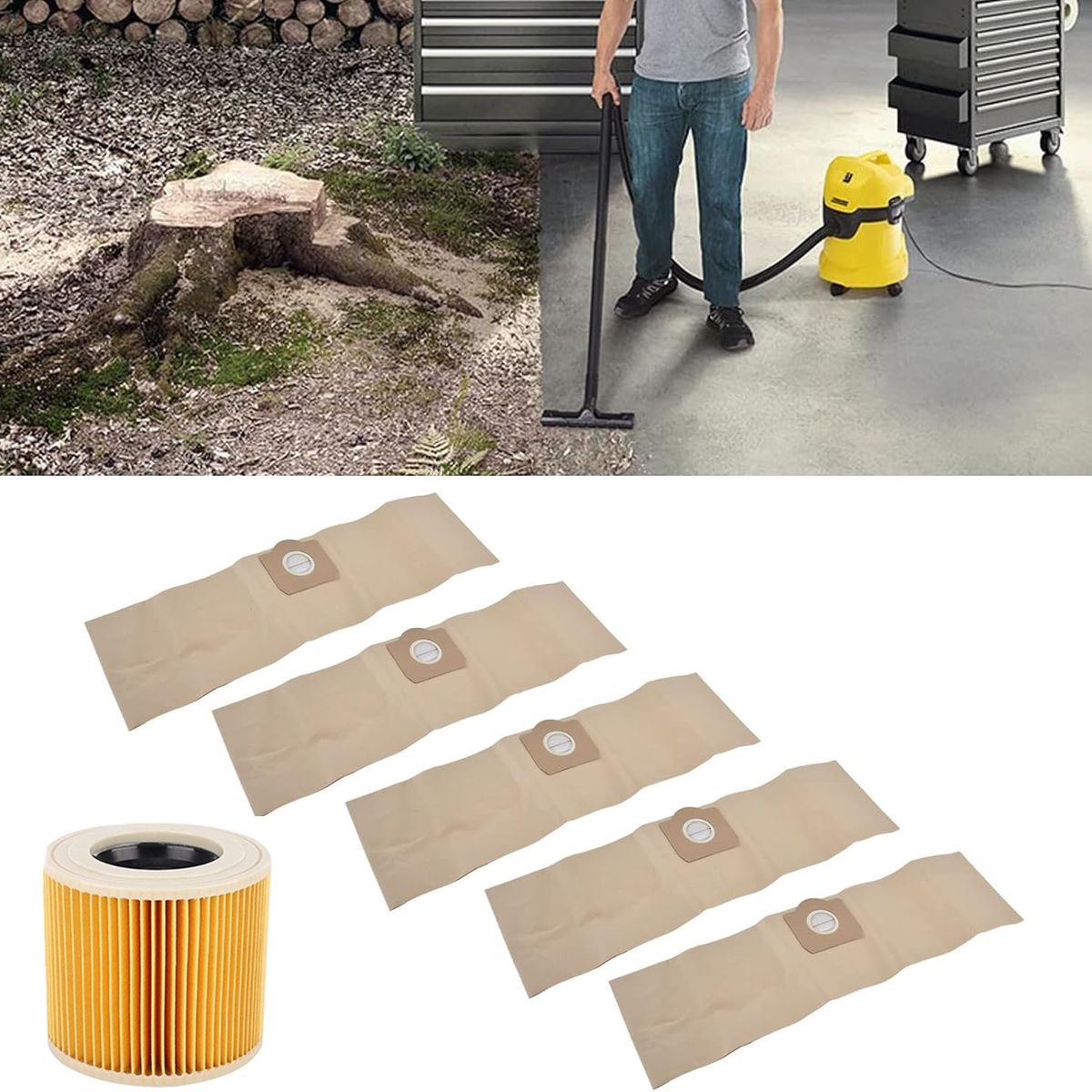 GENERICO - 5 Bolsas De Aspiradora Y 1 Filtro Compatible Con Karche