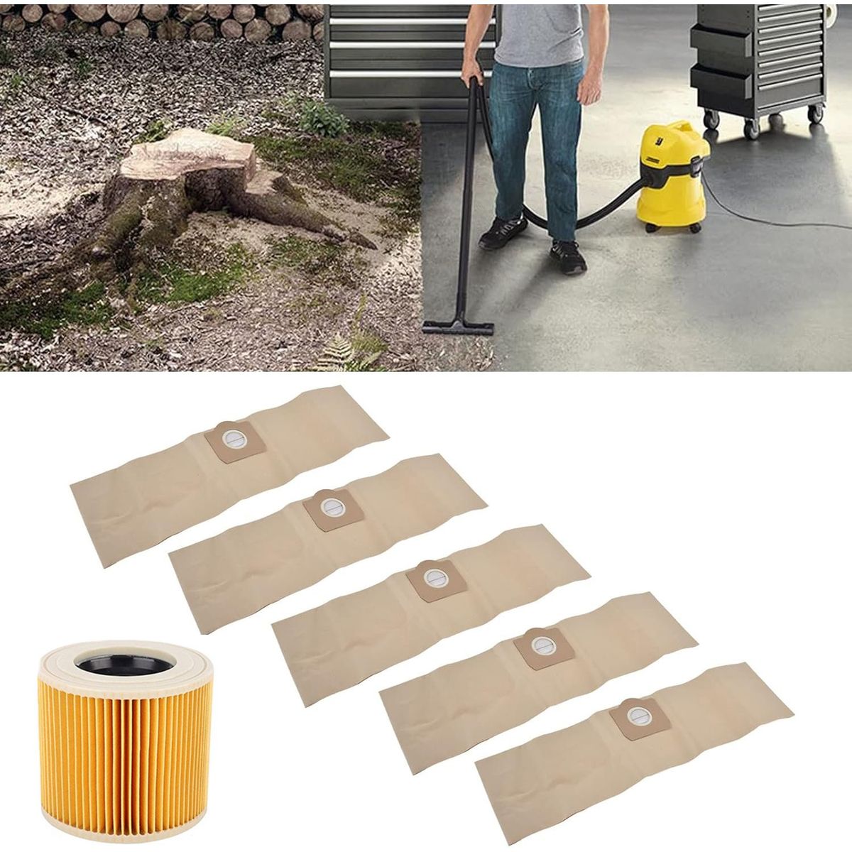 GENERICO - 5 Bolsas De Aspiradora Y 1 Filtro Compatible Con Karche