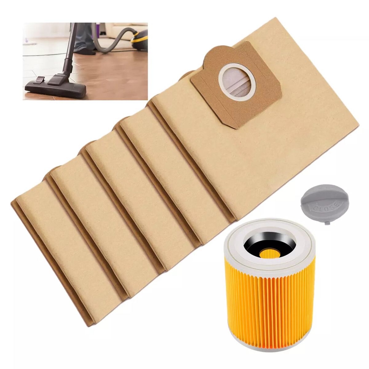 GENERICO - 5 Bolsa De Polvo Y 1 Filtro De Aspiradora Para Karcher Hogar