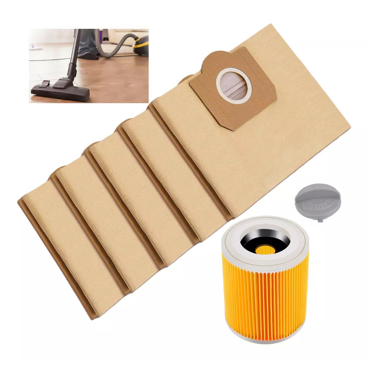 GENERICO - 5 Bolsa De Polvo Y 1 Filtro De Aspiradora Para Karcher Hogar