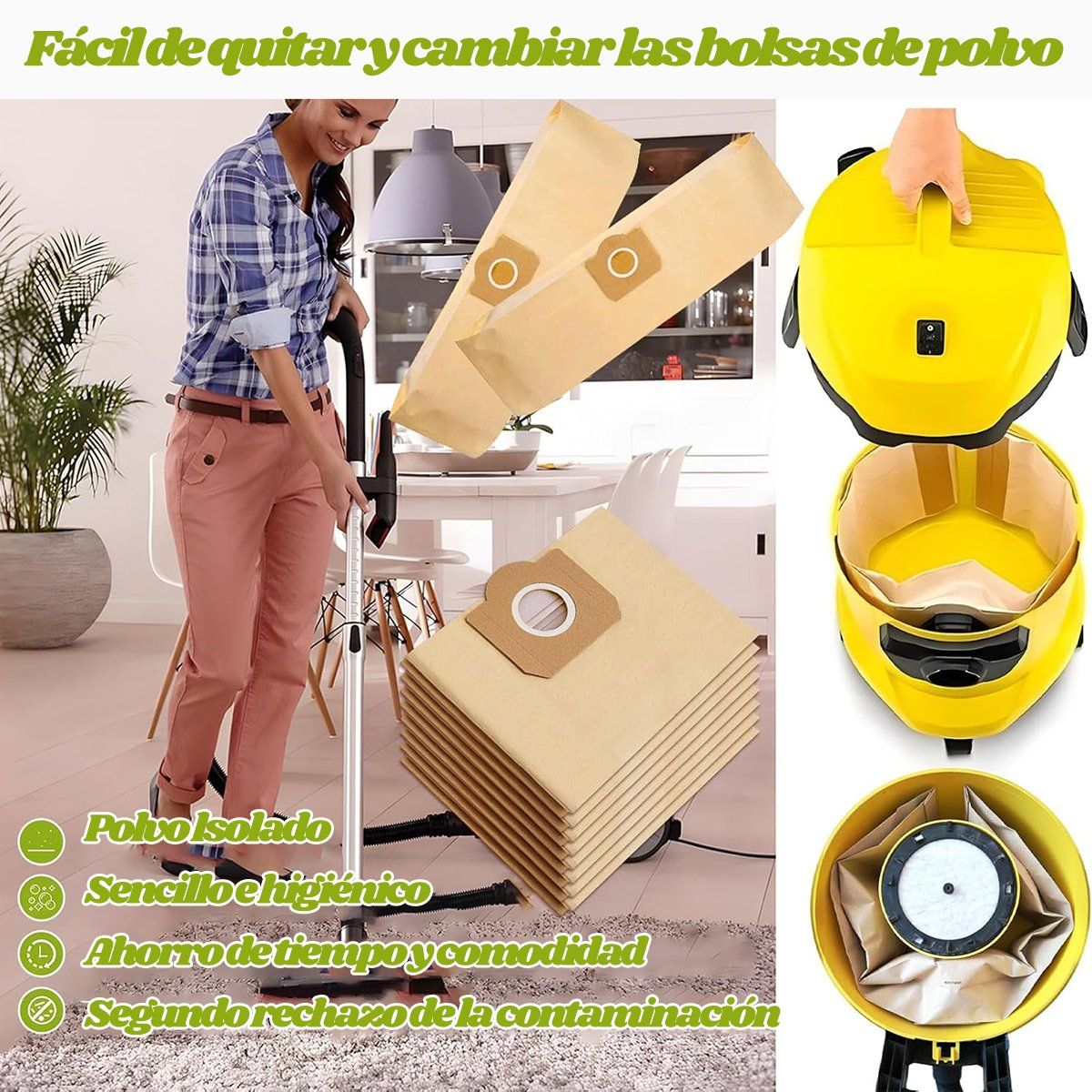 GENERICO - 5 Bolsa De Polvo Y 1 Filtro De Aspiradora Para Karcher Hogar