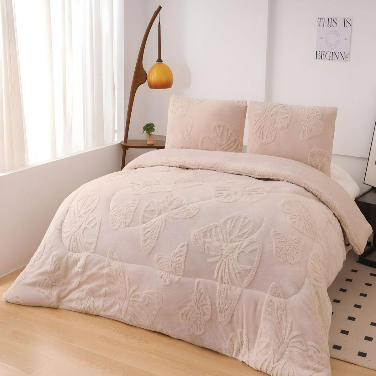 GENERICO - cubrecama con chiporro invierno 2 plazas beige