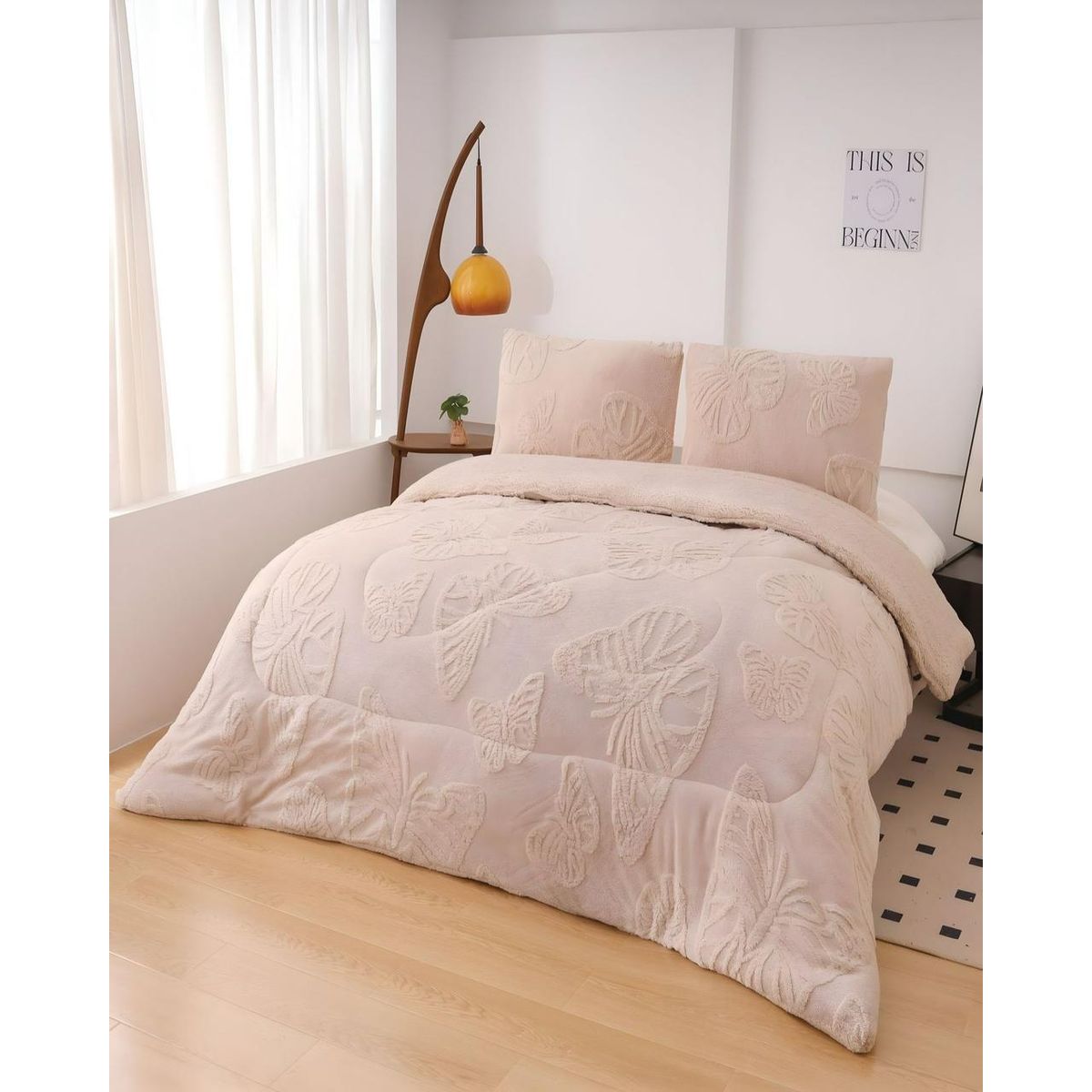 GENERICO - cubrecama con chiporro invierno 2 plazas beige