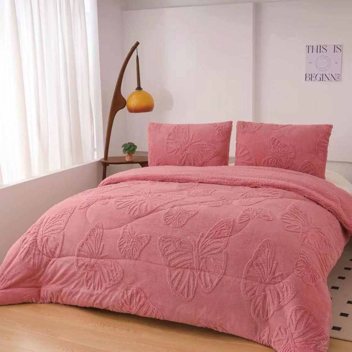 GENERICO - Cobertor Cubrecama de Invierno Plush con Chiporro 2 plazas Mariposa