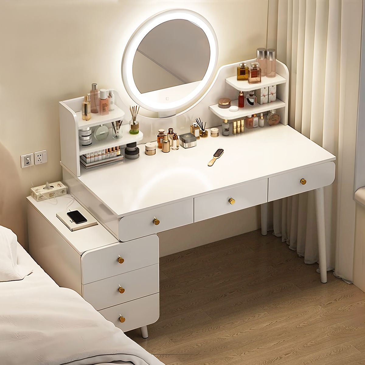 ROHE - Tocador Espejo Con Luz Ajustable (100-115) x 40 x 135CM Blanco