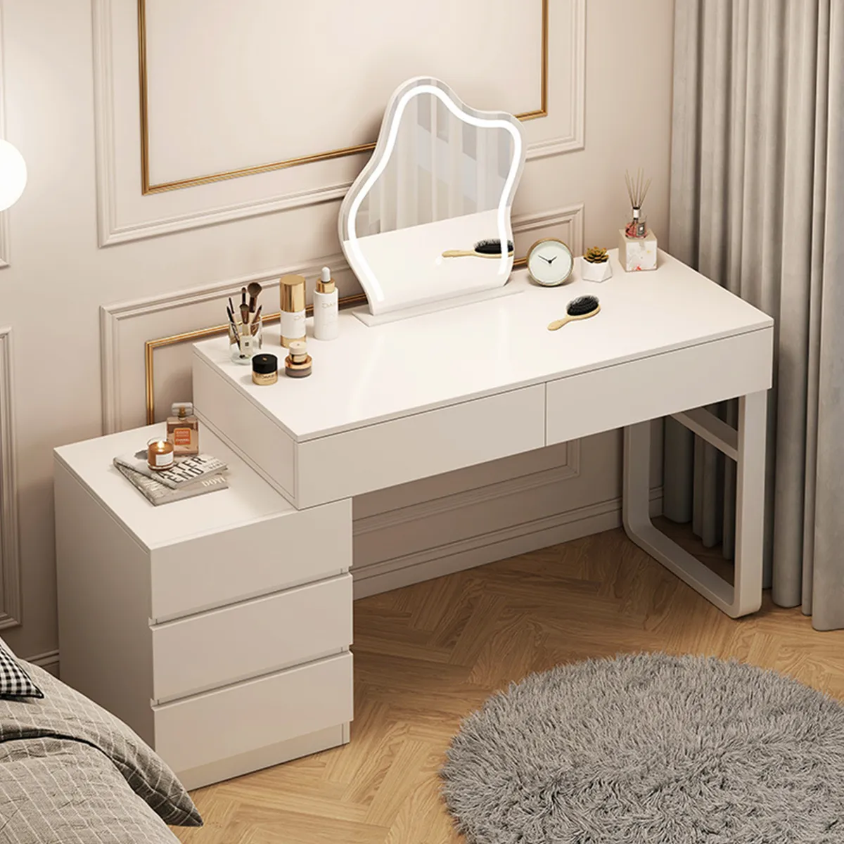 ROHE - Tocador Espejo Con Luz (100-130) x 40 x 75CM Blanco