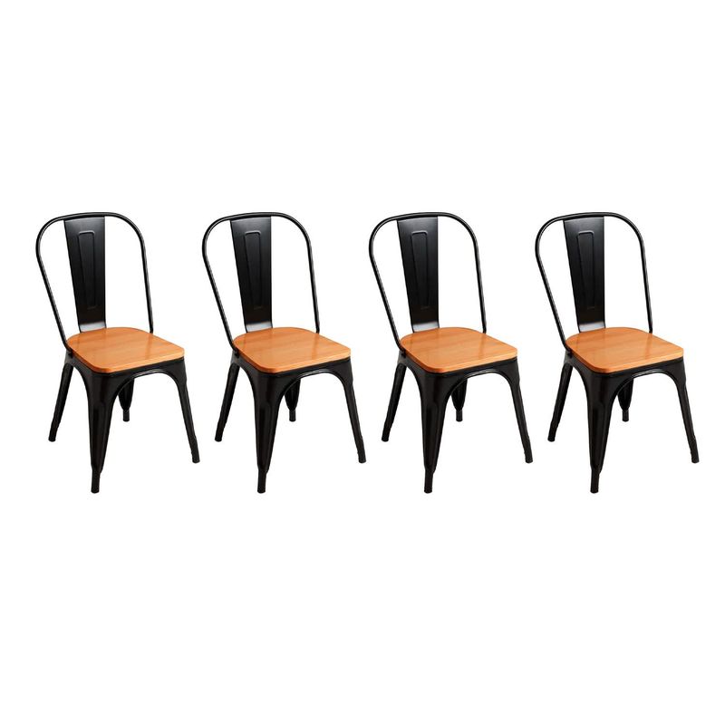 GLOBAL LATIN GROUP - Pack 4 Silla de Metal con Asiento de Madera Vintage y Elegante