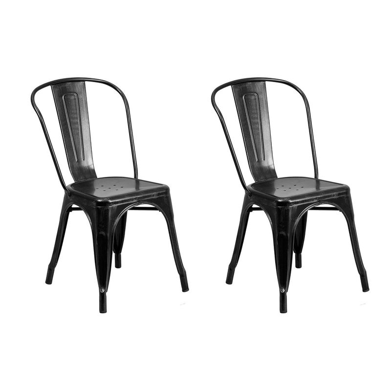 GLOBAL LATIN GROUP - Pack 2 Silla de Comedor de Metal Negra Diseño Moderno y Apilable