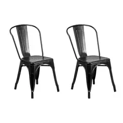 GLOBAL LATIN GROUP - Pack 2 Silla de Comedor de Metal Negra Diseño Moderno y Apilable