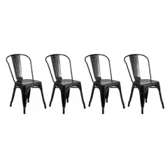 GLOBAL LATIN GROUP - Pack 4 Silla de Comedor de Metal Negra Diseño Moderno y Apilable