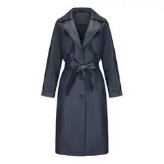TIOZONEY - Chaqueta de piel con solapa- Azul