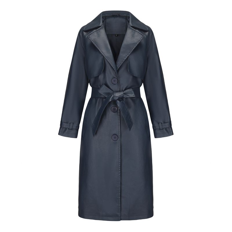 TIOZONEY - Chaqueta de piel con solapa- Azul