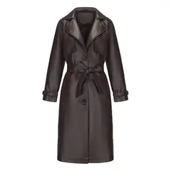 TIOZONEY - Chaqueta de piel con solapa- cafe