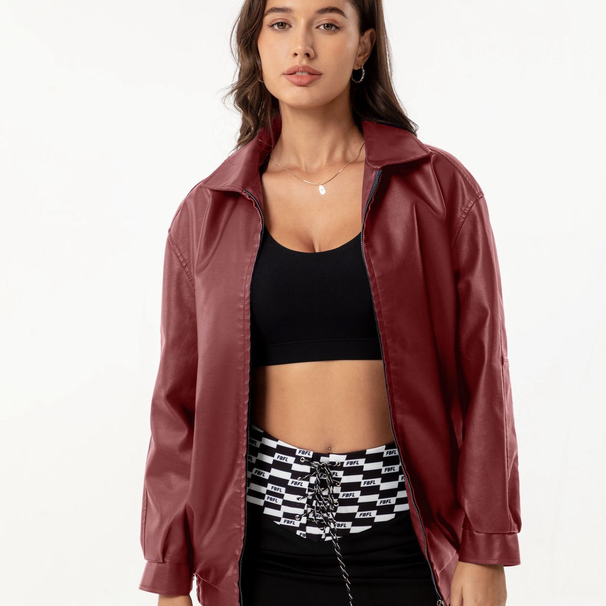 TIOZONEY - Chaqueta de piel con solapa- Rojo