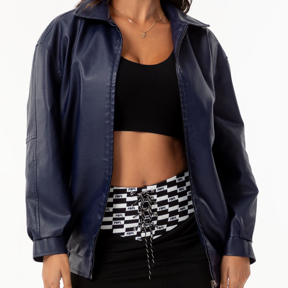 TIOZONEY - Chaqueta de piel con solapa- Azul