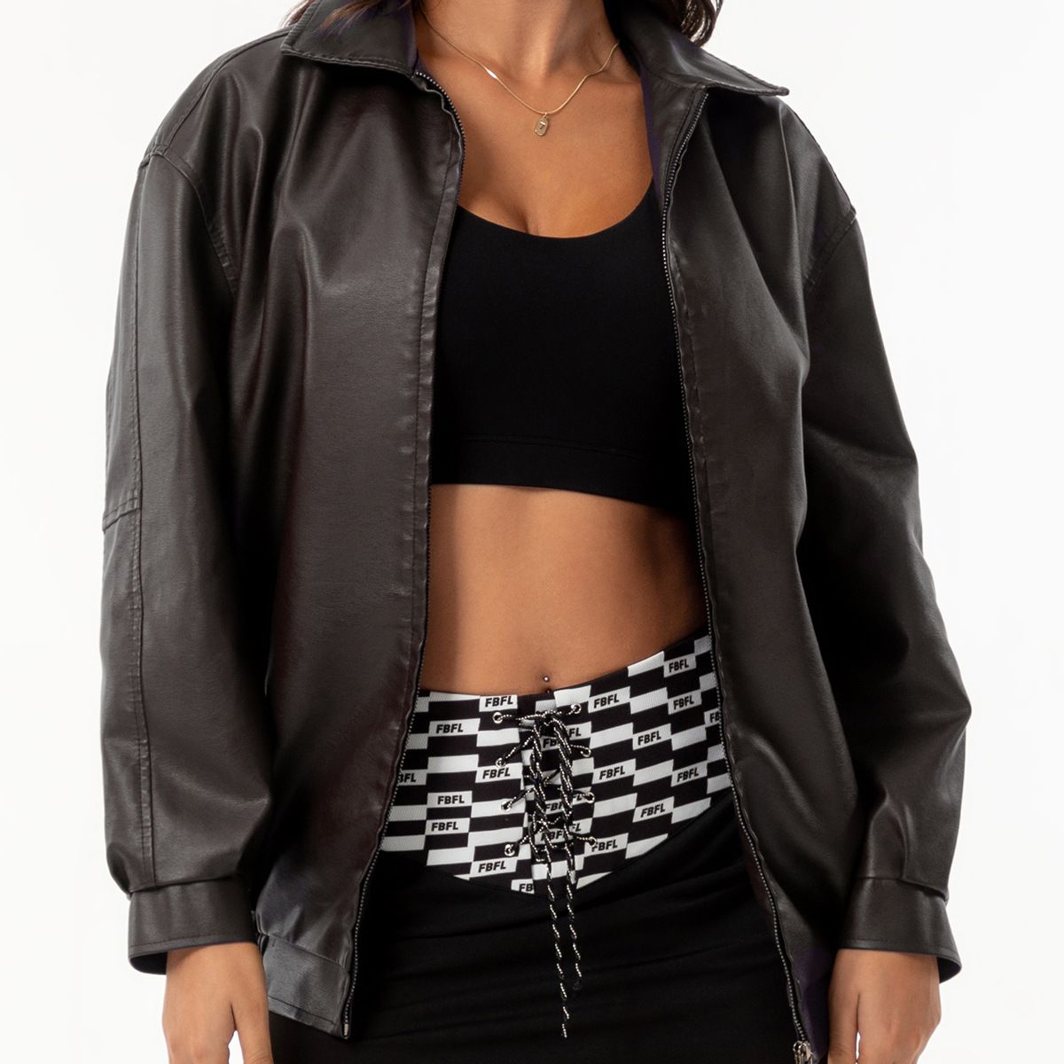 TIOZONEY - Chaqueta de piel con solapa- cafe